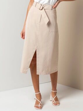 Simons High-Waist Cream Midi Skirt with Front Slit and Belt size 10